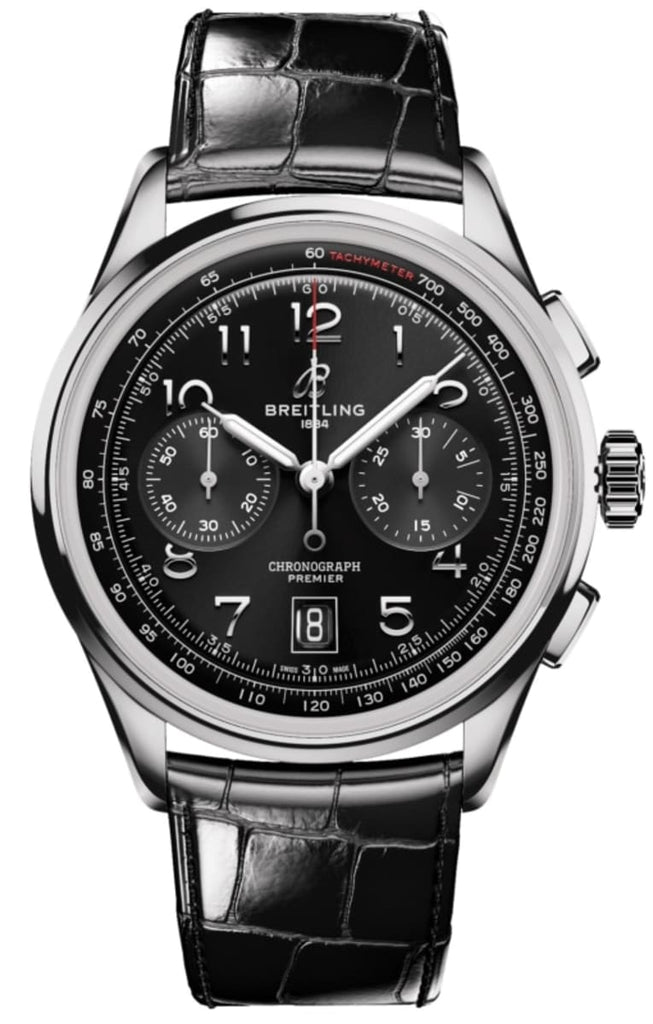 Breitling Premier B01 Chronograph 42 Black Dial Black Leather Strap Watch for Men - AB0145221B1P1 Buy Now By Breitling