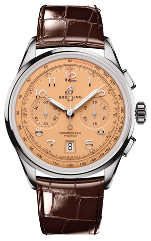 Breitling Premier B01 Chronograph 42 Beige Dial Brown Leather Strap Watch for Men - AB0145331K1P1 Buy Now By Breitling