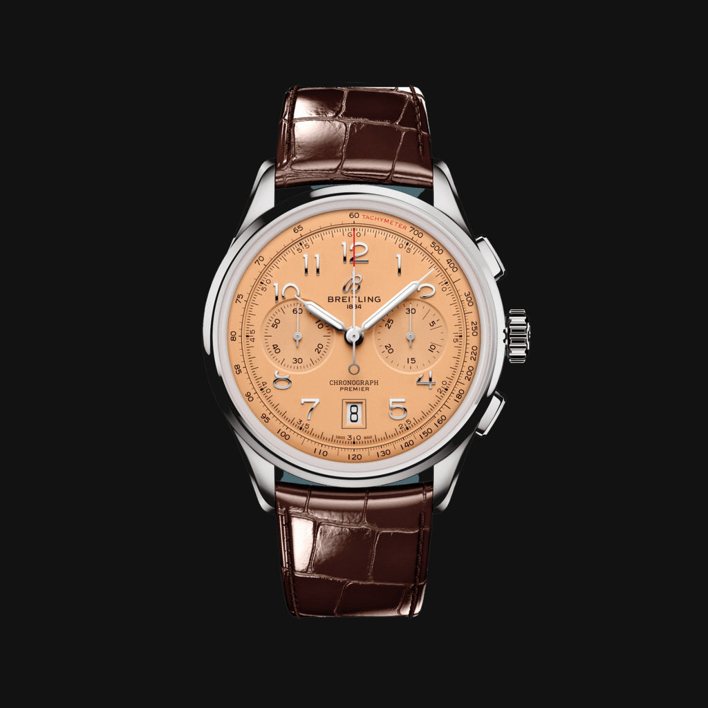 Breitling Premier B01 Chronograph 42 Beige Dial Brown Leather Strap Watch for Men - AB0145331K1P1 Buy Now By Breitling