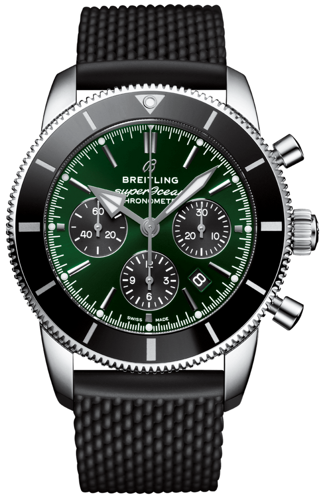 Breitling Superocean Heritage B01 Chronograph 44 Limited Edition Green Dial Black Mesh Bracelet Watch for Men - AB01621A1L1S1 Buy Now By Breitling