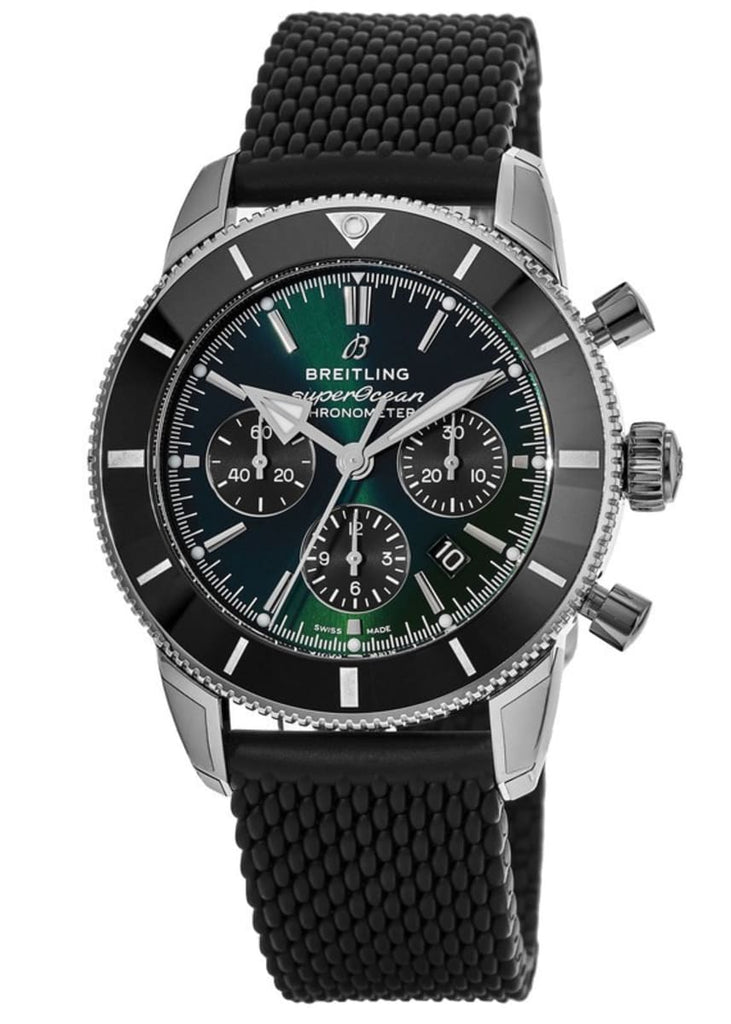 Breitling Superocean Heritage B01 Chronograph 44 Limited Edition Green Dial Black Mesh Bracelet Watch for Men - AB01621A1L1S1 Buy Now By Breitling