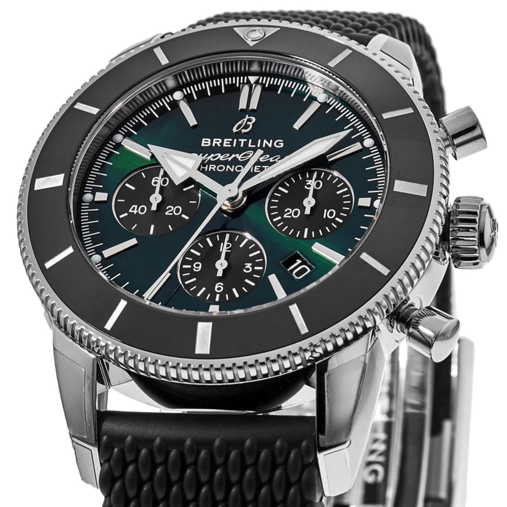 Breitling Superocean Heritage B01 Chronograph 44 Limited Edition Green Dial Black Mesh Bracelet Watch for Men - AB01621A1L1S1 Buy Now By Breitling