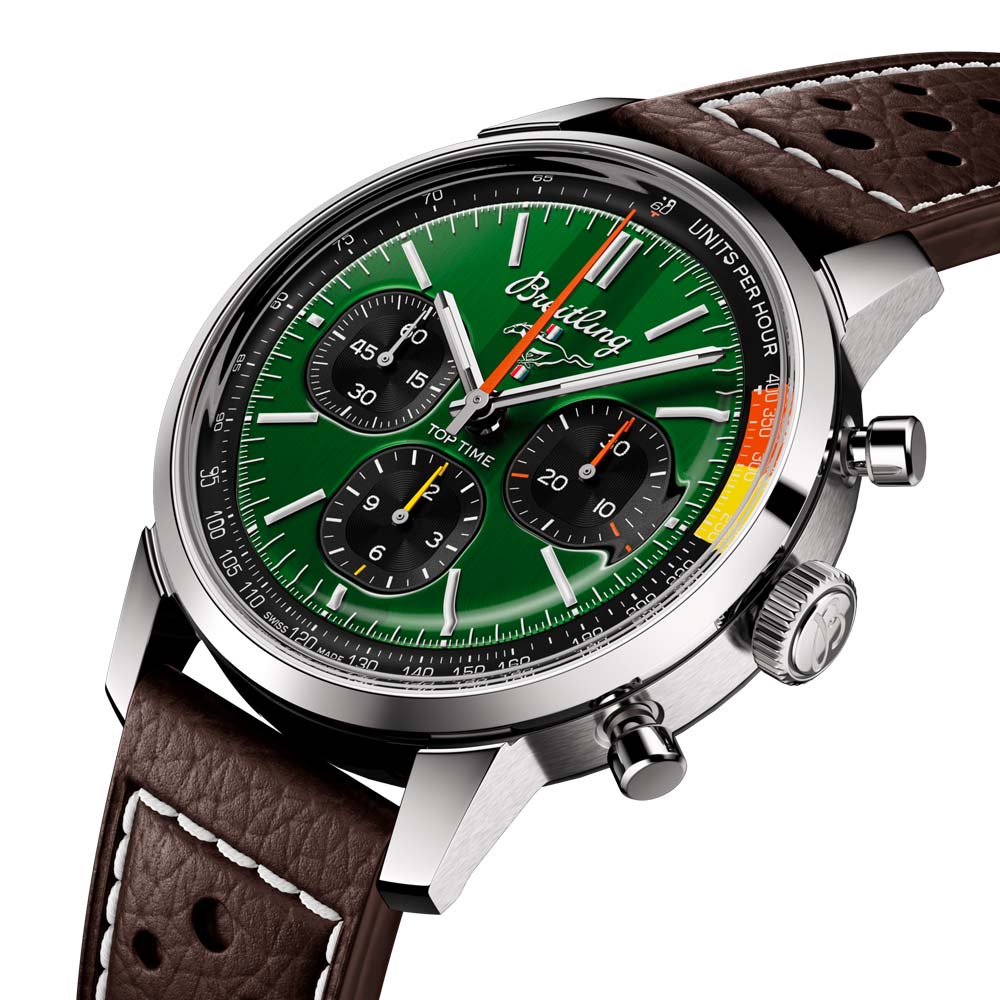 Breitling Top Time B01 Ford Mustang Green Dial Brown Leather Strap Watch for Men - AB01762A1L1X1 Buy Now By Breitling