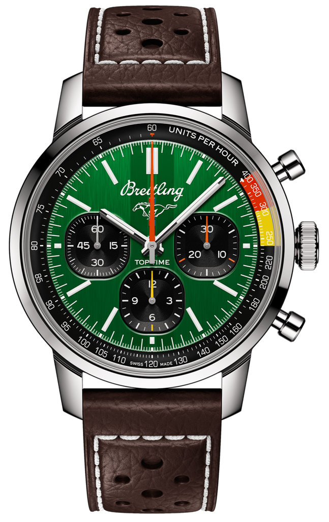 Breitling Top Time B01 Ford Mustang Green Dial Brown Leather Strap Watch for Men - AB01762A1L1X1 Buy Now By Breitling