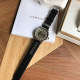 Versace V-Circle Black Manifesto Courage Quartz Silver Dial Black Leather Strap Watch for Men - VBQ080017 Buy Now By Versace