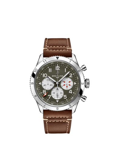 Breitling Super Avi B04 Chronograph GMT 46 Curtiss Warhawk Green Dial Brown Leather Strap Watch for Men - AB04452A1L1X1 Buy Now By Breitling