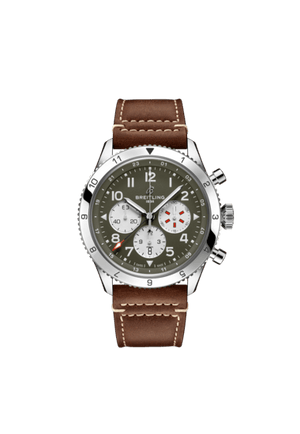 Breitling Super Avi B04 Chronograph GMT 46 Curtiss Warhawk Green Dial Brown Leather Strap Watch for Men - AB04452A1L1X1 Buy Now By Breitling