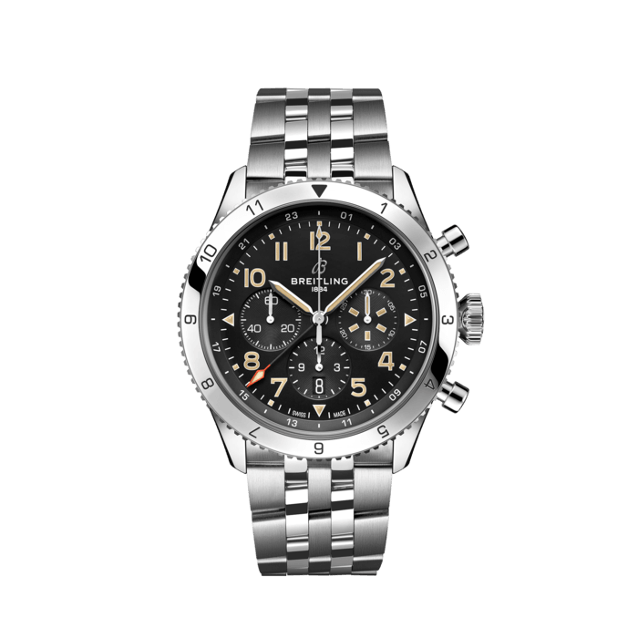 Breitling Super Avi B04 Chronograph GMT 46 P-51 Mustang Black Dial Silver Steel Strap Watch for Men - AB04453A1B1A1 Buy Now By Breitling