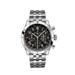 Breitling Super Avi B04 Chronograph GMT 46 P-51 Mustang Black Dial Silver Steel Strap Watch for Men - AB04453A1B1A1 Buy Now By Breitling