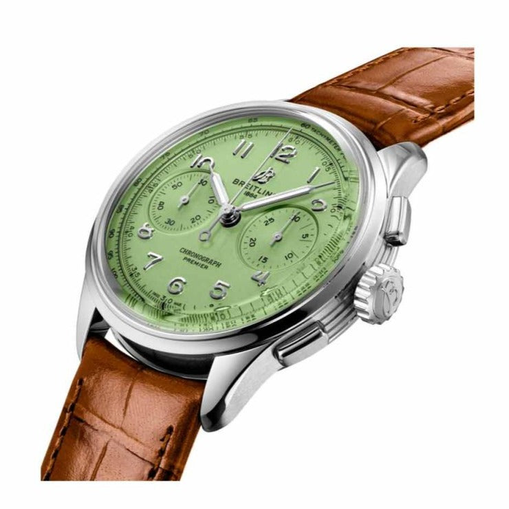 Breitling Premier B09 Chronograph 40 Green Dial Brown Leather Strap Watch for Men - AB0930D31L1P1 Buy Now By Breitling