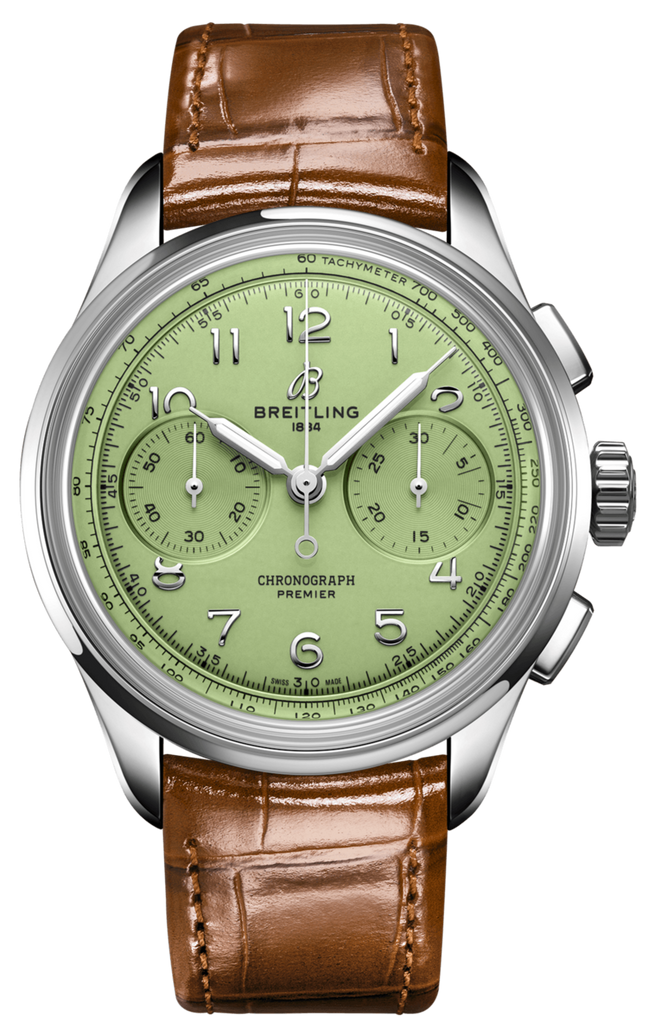 Breitling Premier B09 Chronograph 40 Green Dial Brown Leather Strap Watch for Men - AB0930D31L1P1 Buy Now By Breitling