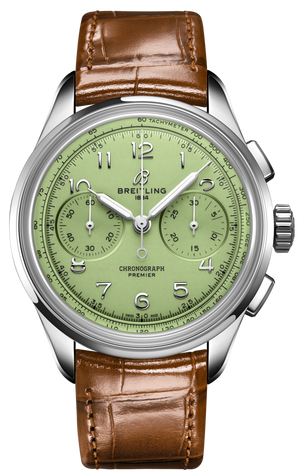 Breitling Premier B09 Chronograph 40 Green Dial Brown Leather Strap Watch for Men - AB0930D31L1P1 Buy Now By Breitling