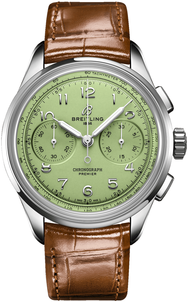 Breitling Premier B09 Chronograph 40 Green Dial Brown Leather Strap Watch for Men - AB0930D31L1P1 Buy Now By Breitling