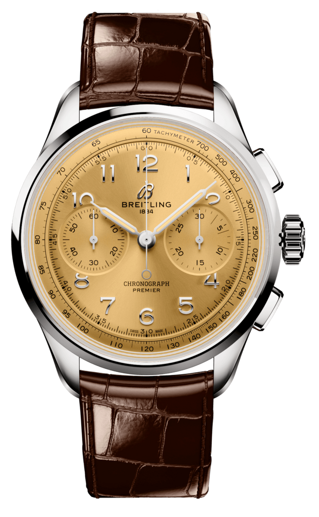 Breitling Premier B09 Chronograph 40 Beige Dial Brown Leather Strap Watch for Men - AB0930F51H1P1 Buy Now By Breitling