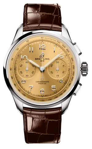 Breitling Premier B09 Chronograph 40 Beige Dial Brown Leather Strap Watch for Men - AB0930F51H1P1 Buy Now By Breitling