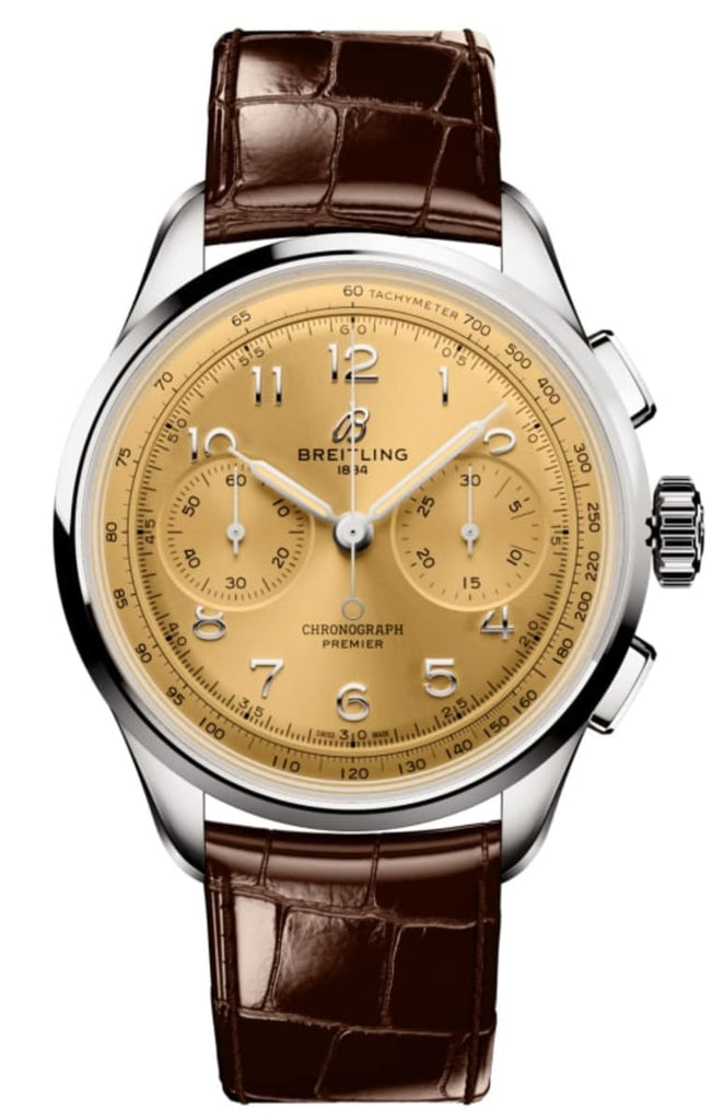 Breitling Premier B09 Chronograph 40 Beige Dial Brown Leather Strap Watch for Men - AB0930F51H1P1 Buy Now By Breitling