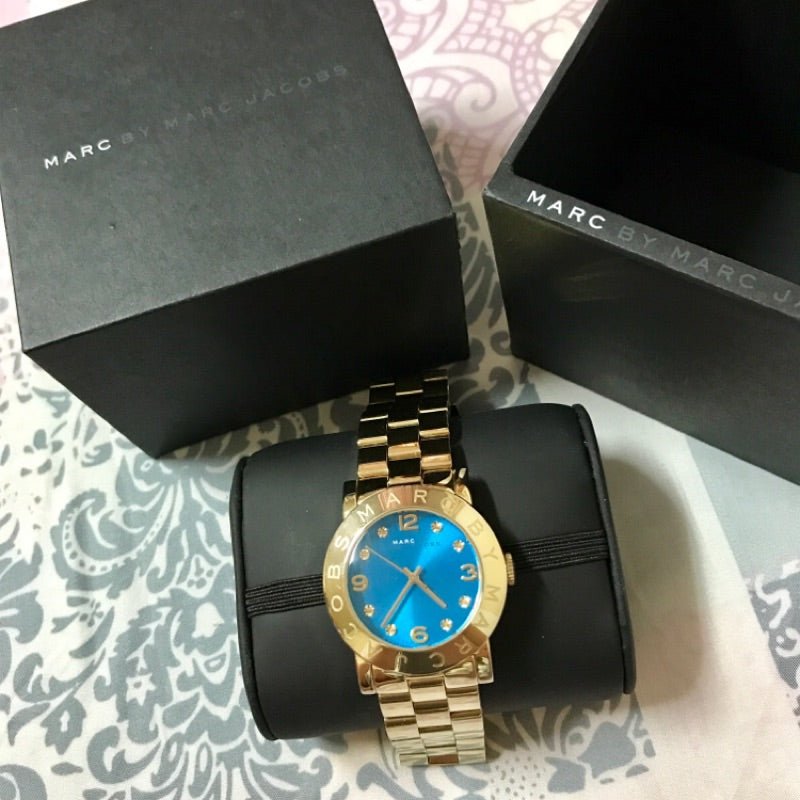 Marc Jacobs Amy Blue Dial Gold Steel Strap Watch for Women - MBM3303 Buy Now By Marc Jacobs