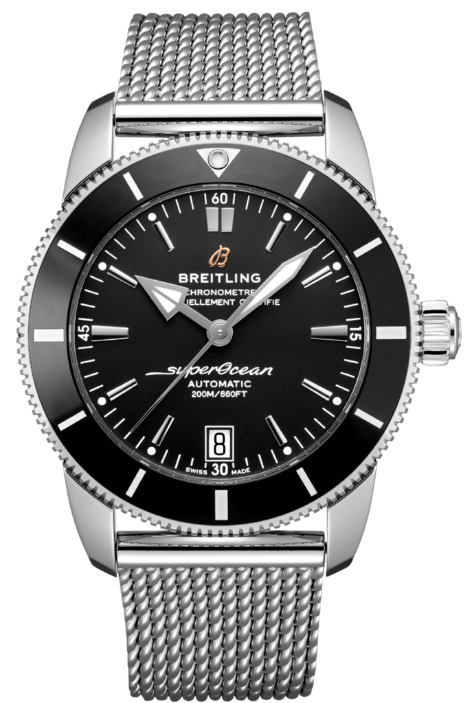 Breitling Superocean Heritage B20 Automatic 42 Black Dial Silver Mesh Bracelet Watch for Men - AB2010121B1A1 Buy Now By Breitling
