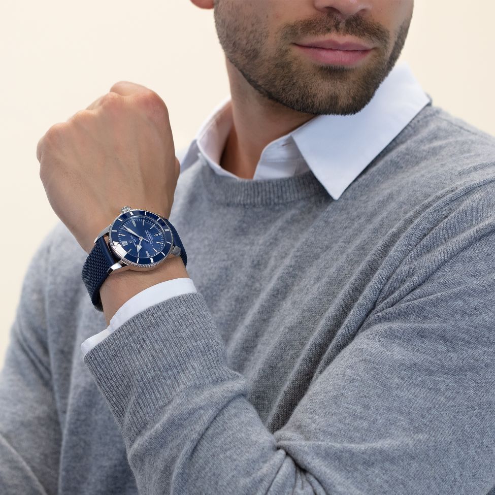 Breitling Superocean Heritage II B20 44mm Blue Dial Blue Rubber Strap Mens Watch - AB2030161C1S1 Buy Now By Breitling