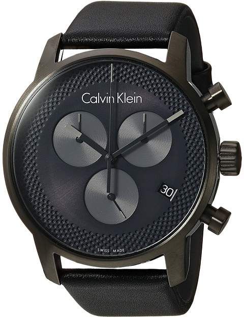 Calvin Klein City Chronograph Grey Dial Black Leather Strap Watch for Men - K2G177C3 Buy Now By Calvin Klein
