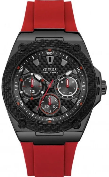 Guess Legacy Black Dial Red Silicone Strap Watch for Men - W1049G6 Buy Now By Guess