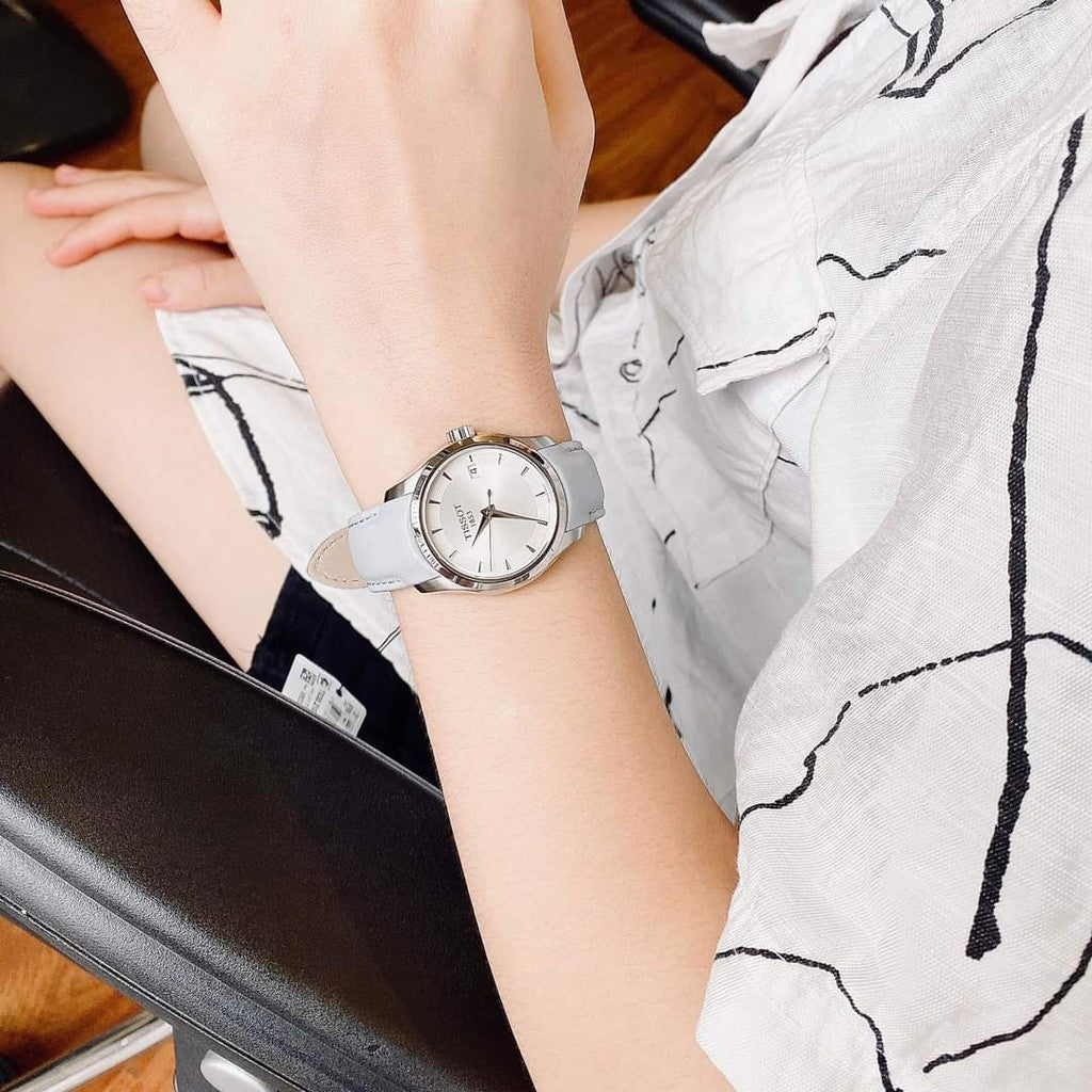 Tissot T Classic Couturier Silver Dial Light Blue Leather Strap Watch For Women - T035.210.16.031.02 Buy Now By Tissot