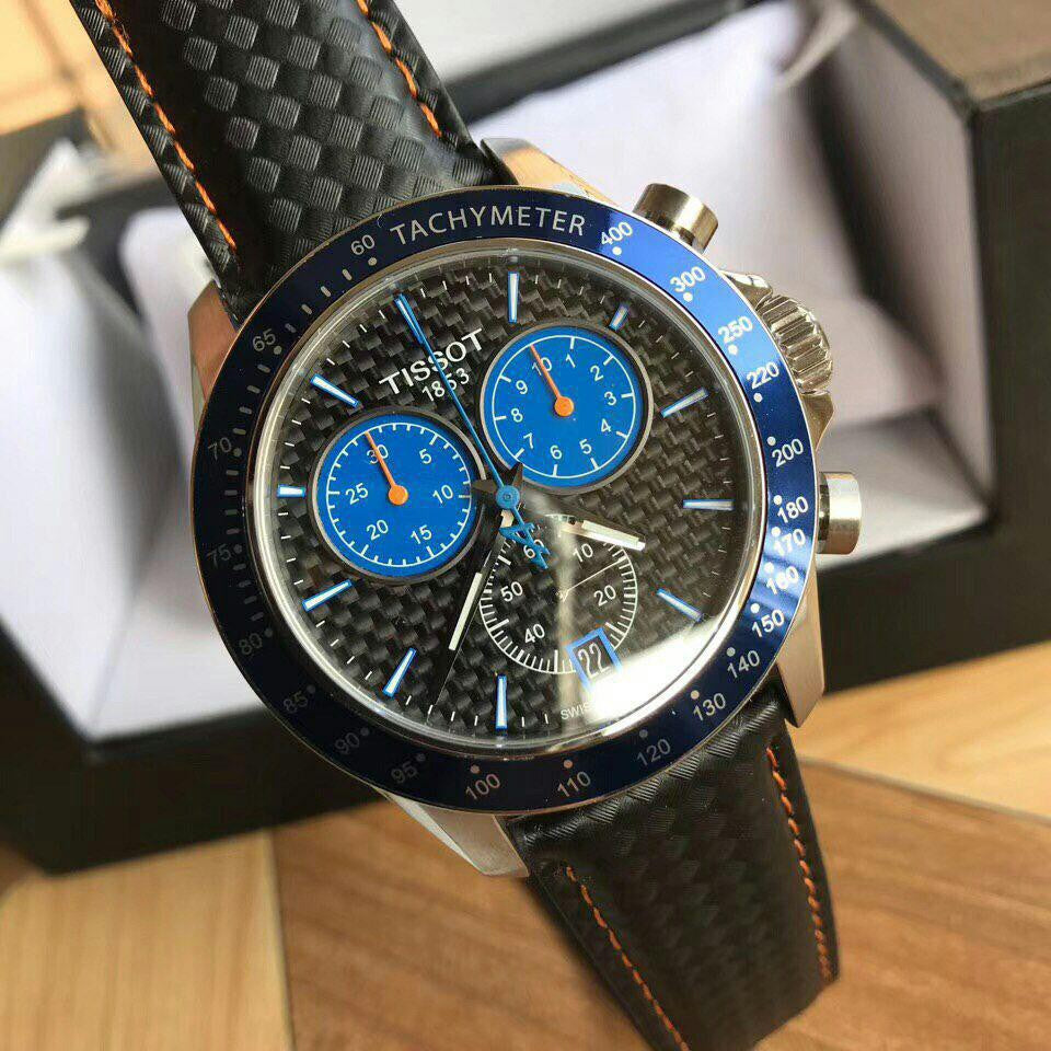 Tissot V8 Alpine Carbon Chronograph Black Dial Black Leather Strap Watch For Men - T106.417.16.201.00 Buy Now By Tissot