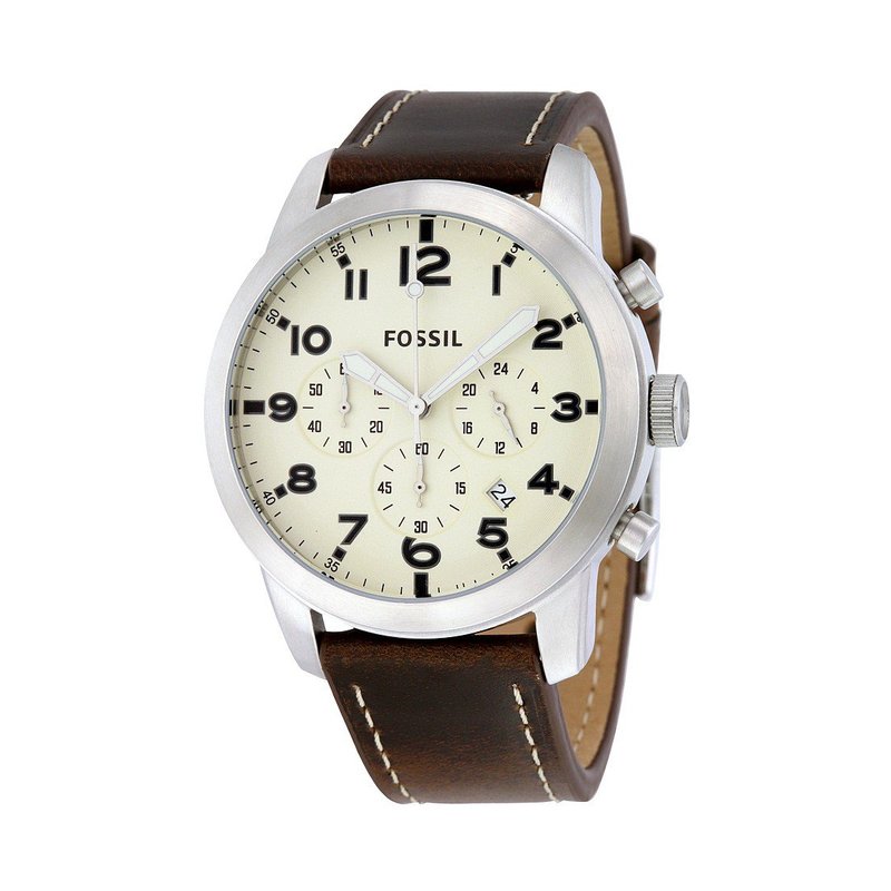 Fossil Pilot Chronograph White Dial Brown Leather Strap Watch for Men - FS5146 Buy Now By Fossil