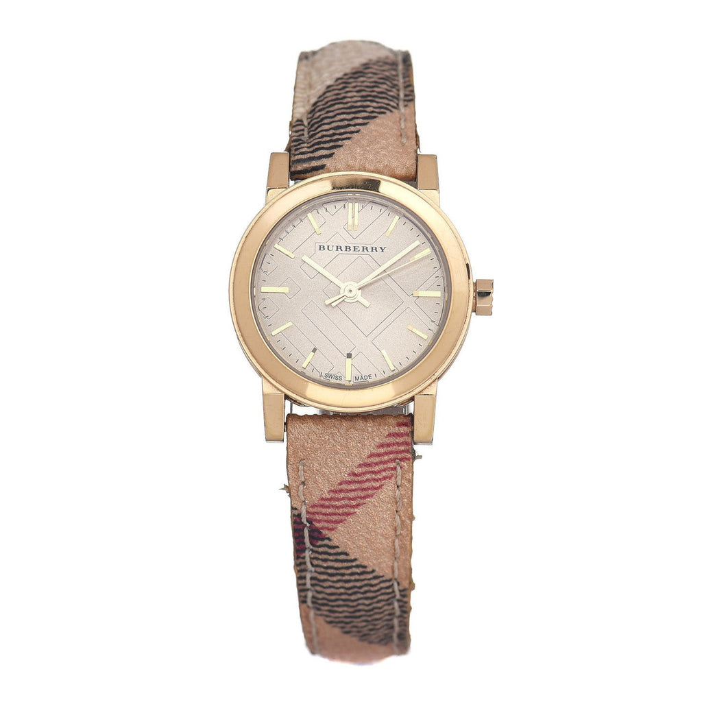 Burberry The City Gold Dial Haymarket Brown Leather Strap Watch for Women - BU9219 Buy Now By Burberry