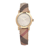 Burberry The City Gold Dial Haymarket Brown Leather Strap Watch for Women - BU9219 Buy Now By Burberry