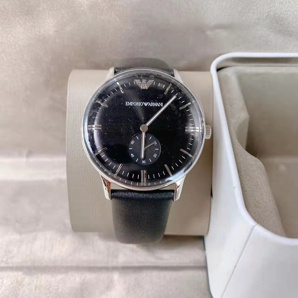 Emporio Armani Gianni Quartz Black Dial Black Leather Strap Watch For Men - AR0382 Buy Now By Emporio Armani