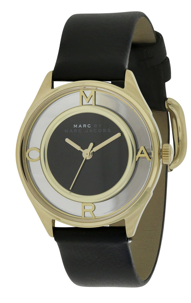 Marc Jacobs Tether Black Dial Black Leather Strap Watch for Women - MBM1376 Buy Now By Marc Jacobs