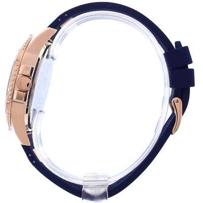 Guess Frontier DIamonds Gold Dial Blue Rubber Strap Watch For Women - W1160L3 Buy Now By Guess