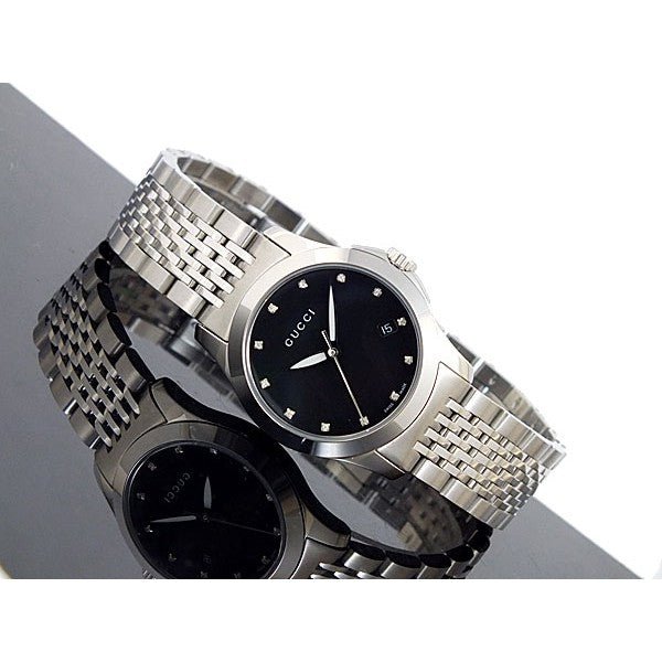 Gucci G Timeless Diamonds Mother of Pearl Black Dial Silver Steel Strap Watch For Women - YA126505 Buy Now By Gucci