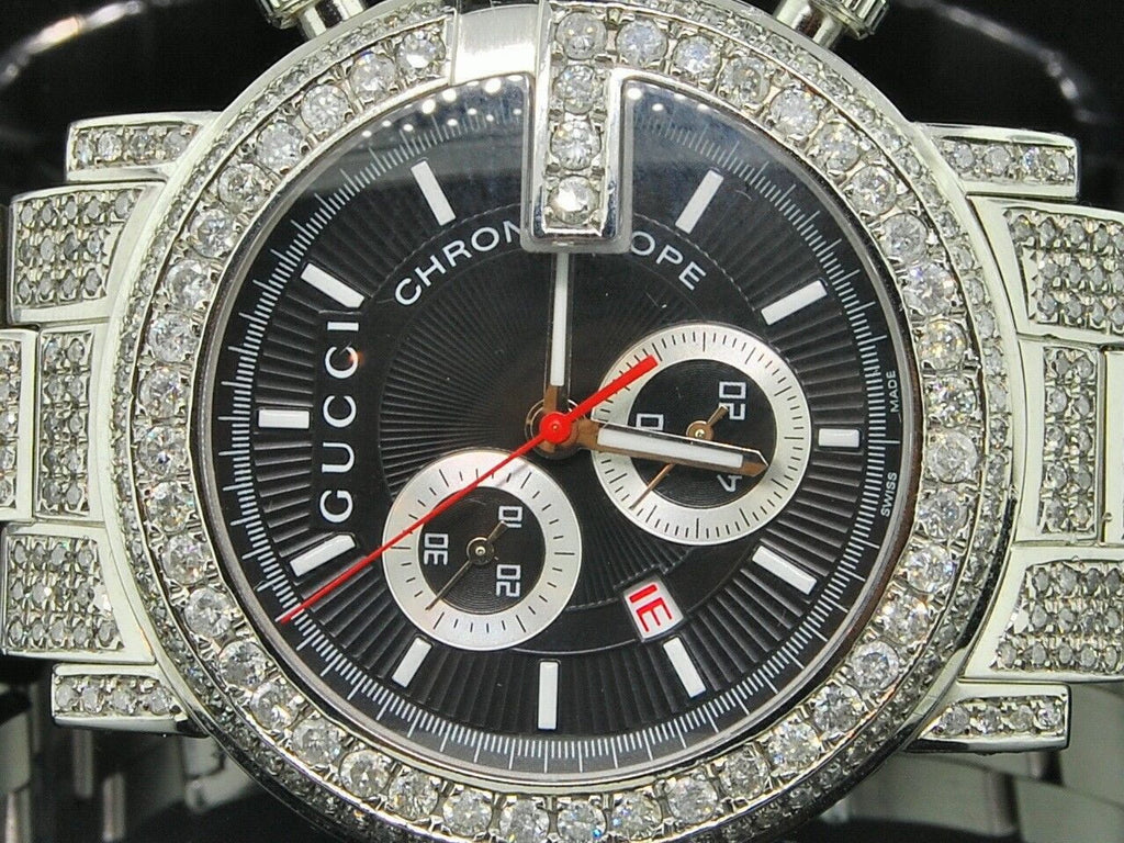 Gucci G Chrono Diamonds Black Dial Silver Steel Strap Watch For Men - YA101324 Buy Now By Gucci