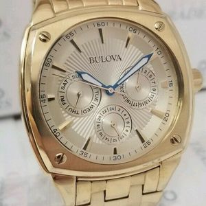 Bulova Multifunction White Dial Gold Steel Strap Watch for Men - 97C105 Buy Now By Bulova