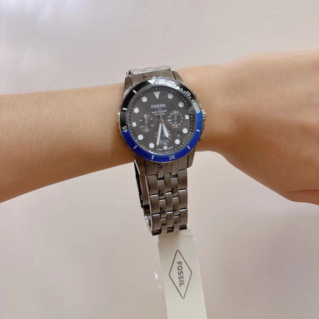 Fossil FB-01 Chronograph Black Dial Grey Steel Strap Watch for Men - FS5835 Buy Now By Fossil