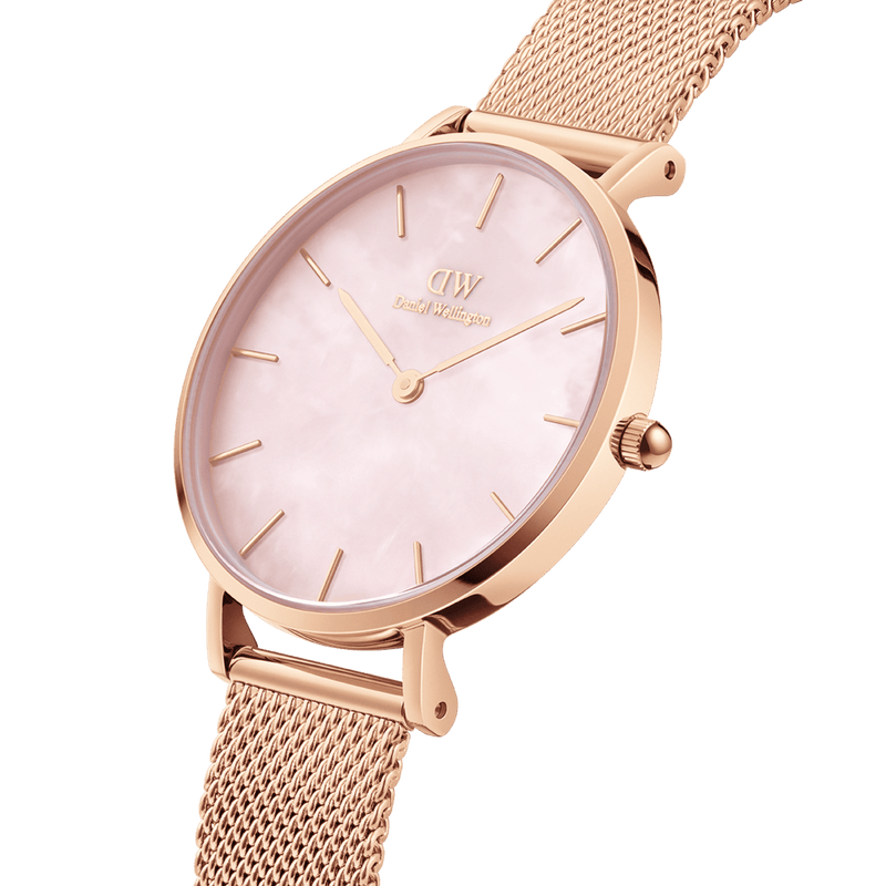 Daniel Wellington Petite Melrose Mother of Pearl Pink Dial Pink Mesh Strap Watch For Women - DW00100513 Buy Now By Daniel Wellington
