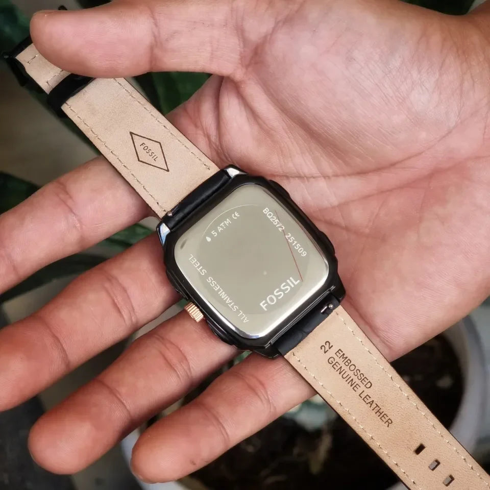 Fossil Inscription Automatic Skeleton Rose Gold Dial Black Leather Strap Watch for Men - BQ2572 Buy Now By Fossil