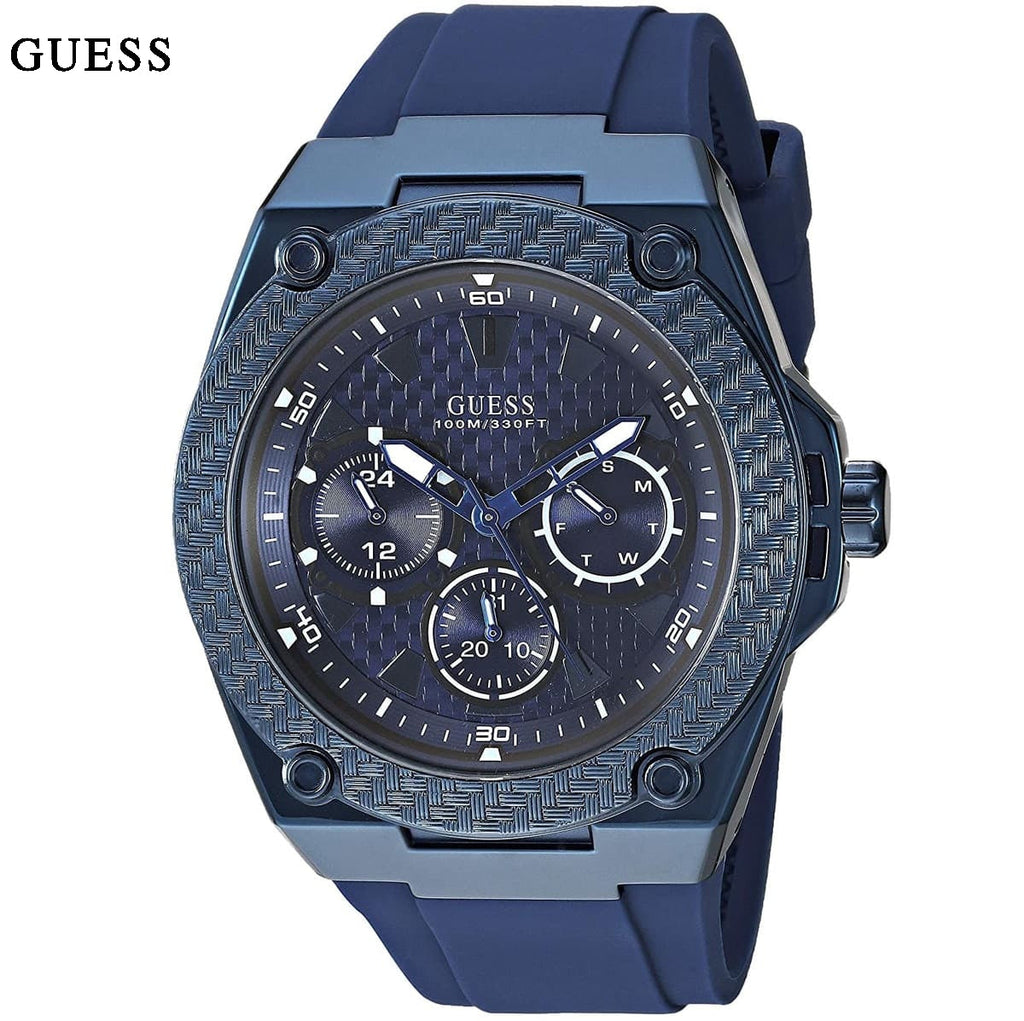 Guess Legacy Blue Dial Blue Rubber Strap Watch for Men - W1049G7 Buy Now By Guess