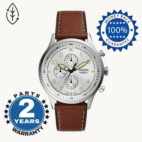 Fossil Retro Pilot Chronograph Silver Dial Brown Leather Strap Watch for Men - FS5809 Buy Now By Fossil