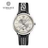 Versace V-Circle Black Manifesto Courage Quartz Silver Dial Black Leather Strap Watch for Men - VBQ080017 Buy Now By Versace