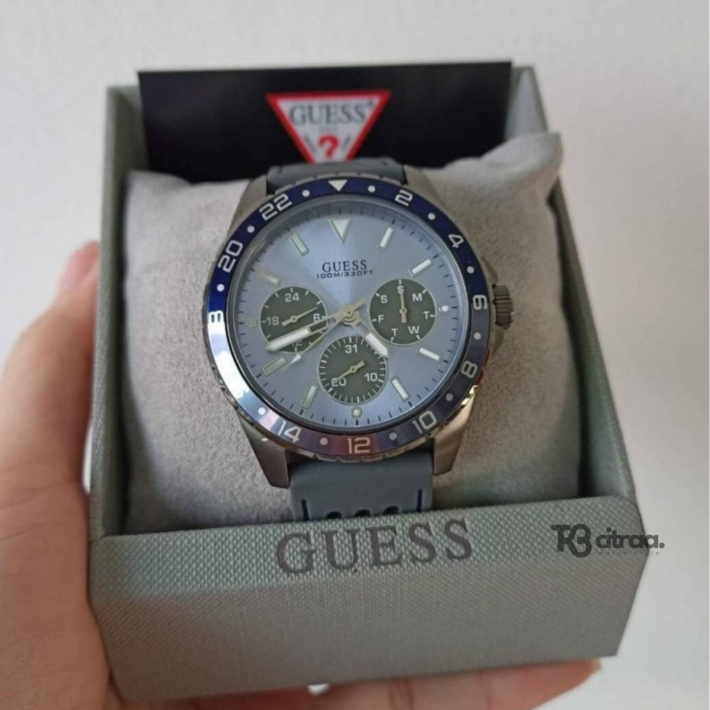 Guess Odyssey Blue Dial Grey Rubber Strap Watch For Men - W1108G6 Buy Now By Guess