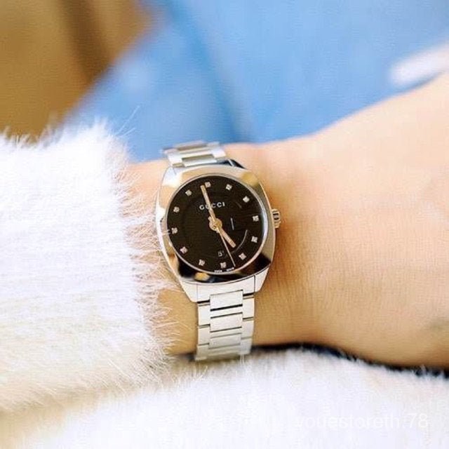 Gucci GG2570 Diamonds Black Dial Silver Steel Strap Watch For Women - YA142503 Buy Now By Gucci