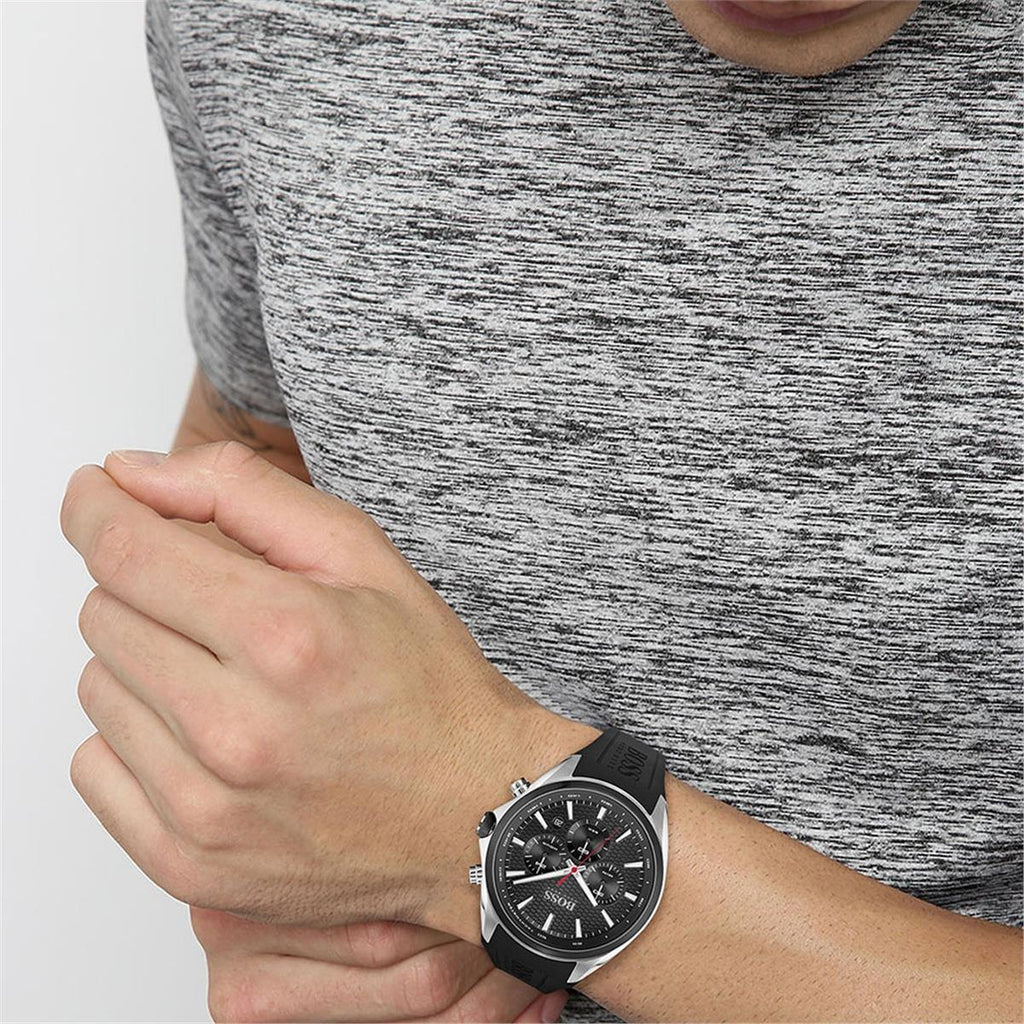 Hugo Boss Distinct Black Dial Black Rubber Strap Watch for Men - 1513855 Buy Now By Hugo Boss