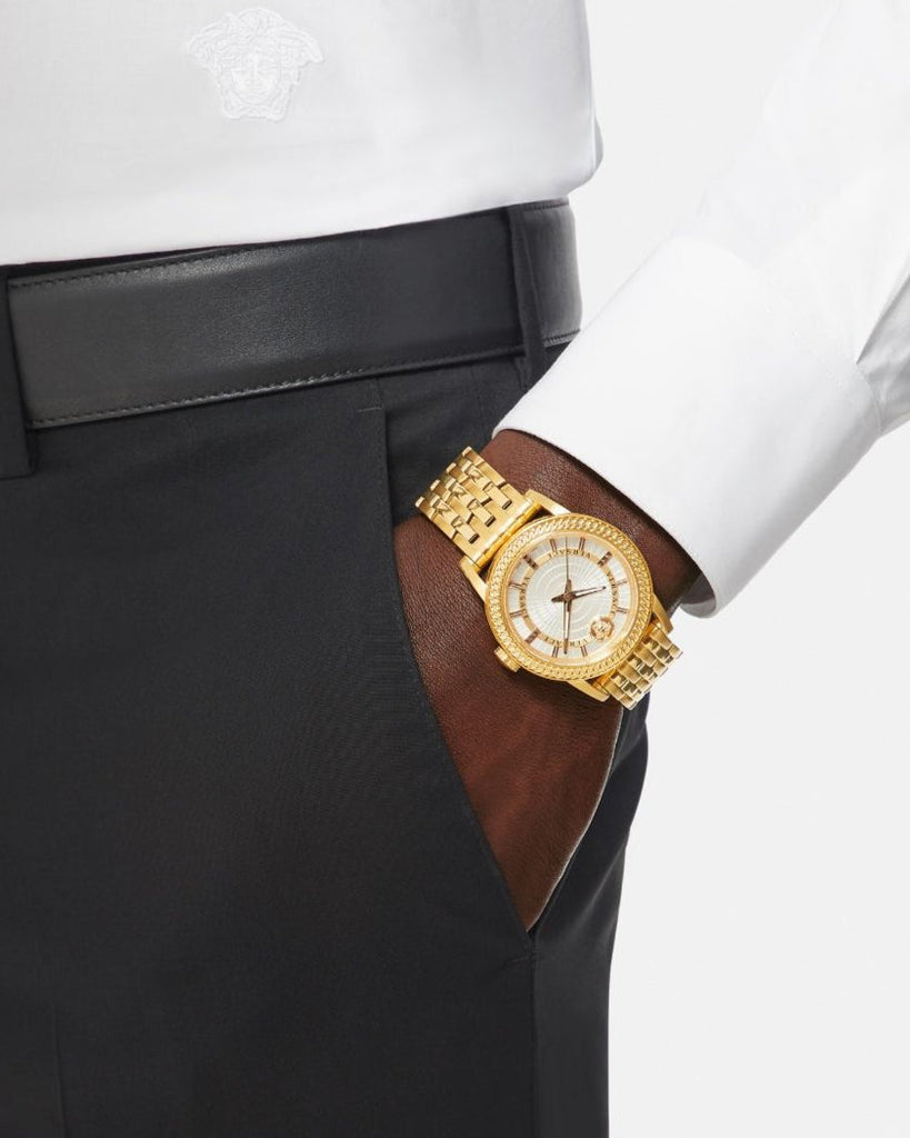 Versace Code Quartz Silver Dial Gold Steel Strap Watch For Men - VEPO00420 Buy Now By Versace