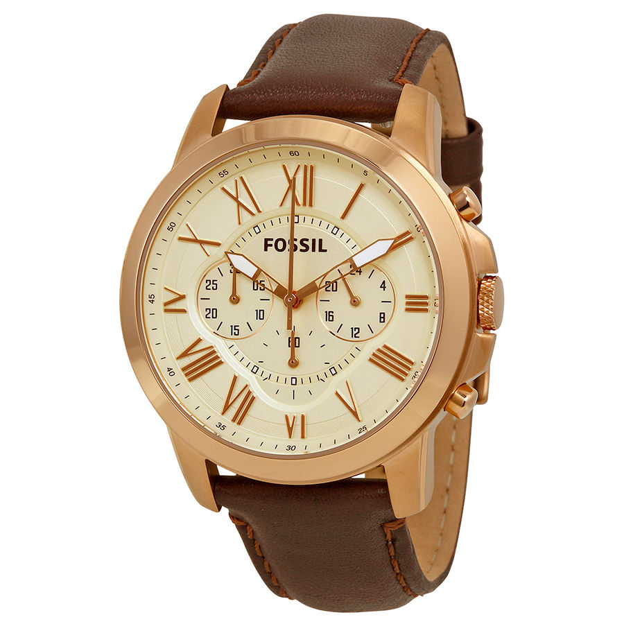 Fossil Grant Chronograph White Dial Brown Leather Strap Watch for Men - FS4991 Buy Now By Fossil