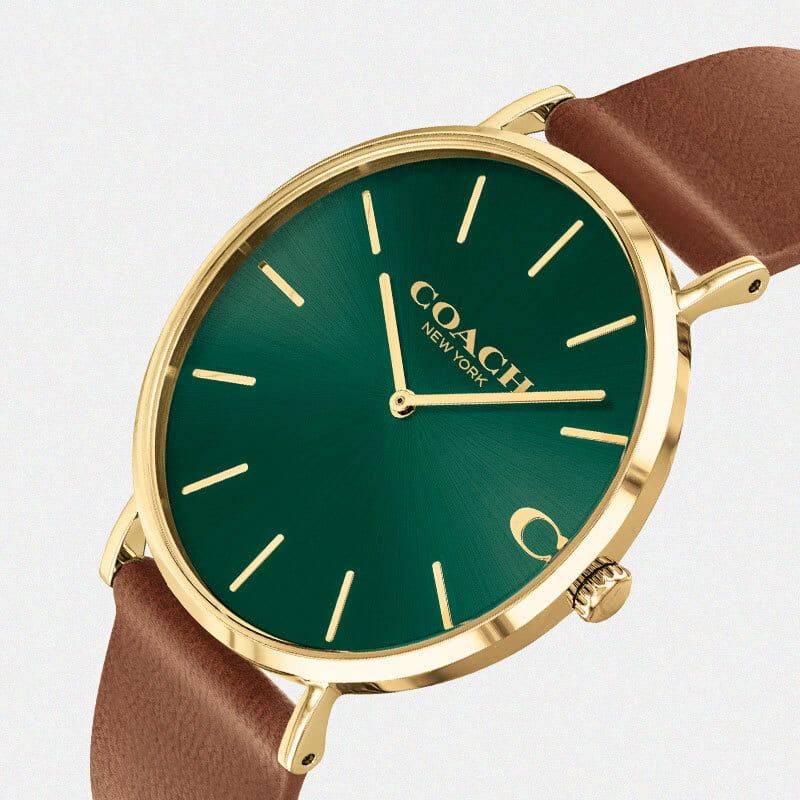 Coach Charles Green Dial Brown Leather Strap Watch for Men - 14602435 Buy Now By Coach