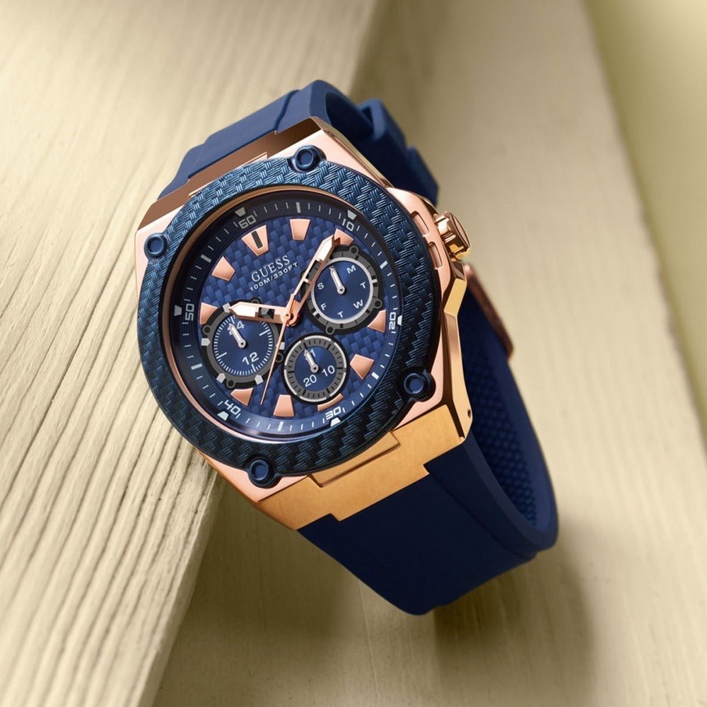 Guess Legacy Chronograph Blue Dial Blue Rubber Strap Watch For Men - W1049G9 Buy Now By Guess