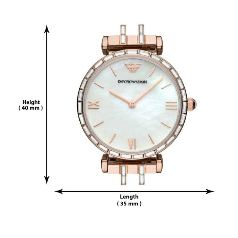 Emporio Armani Gianni T-Bar Mother of Pearl Dial Black Leather Strap Watch For Women - AR11295 Buy Now By Emporio Armani